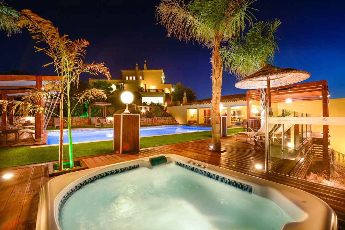 Jacuzzi and pool at Algarve Serena at night