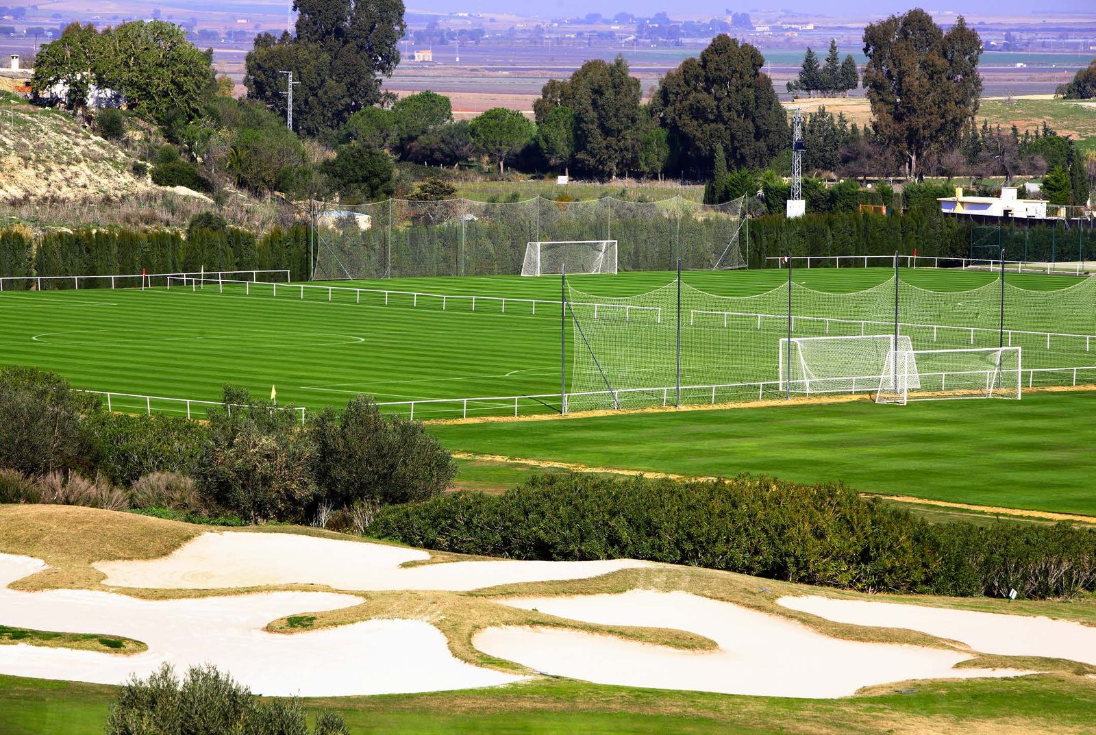 Football training pitches beside the bunkers at Montecastillo