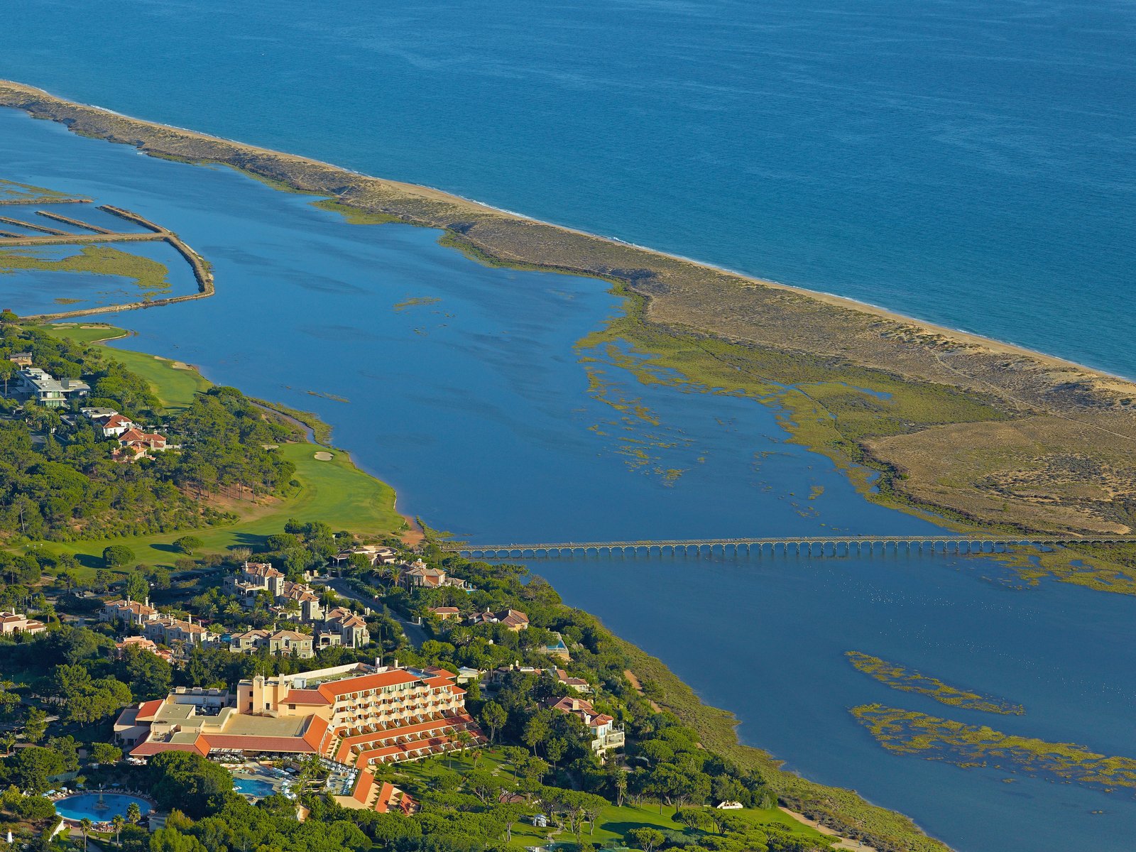 Aerial view of Hotel Quinta do Lago and the Ria Formosa estuary